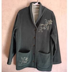 Blair Olive Green Embroidered Fleece Cardigan Jacket Large Cozy Y2K Layering Lrg